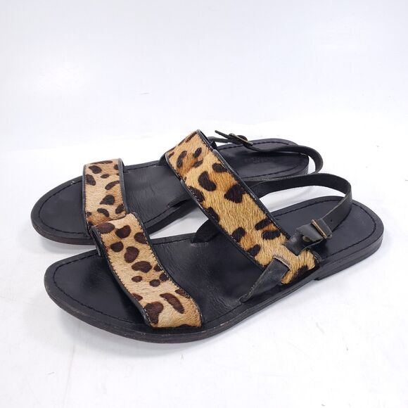 Urban Outfitters 2 Strap Casual Sandals Womens Size 6 Black Leopard Print - Picture 1 of 9